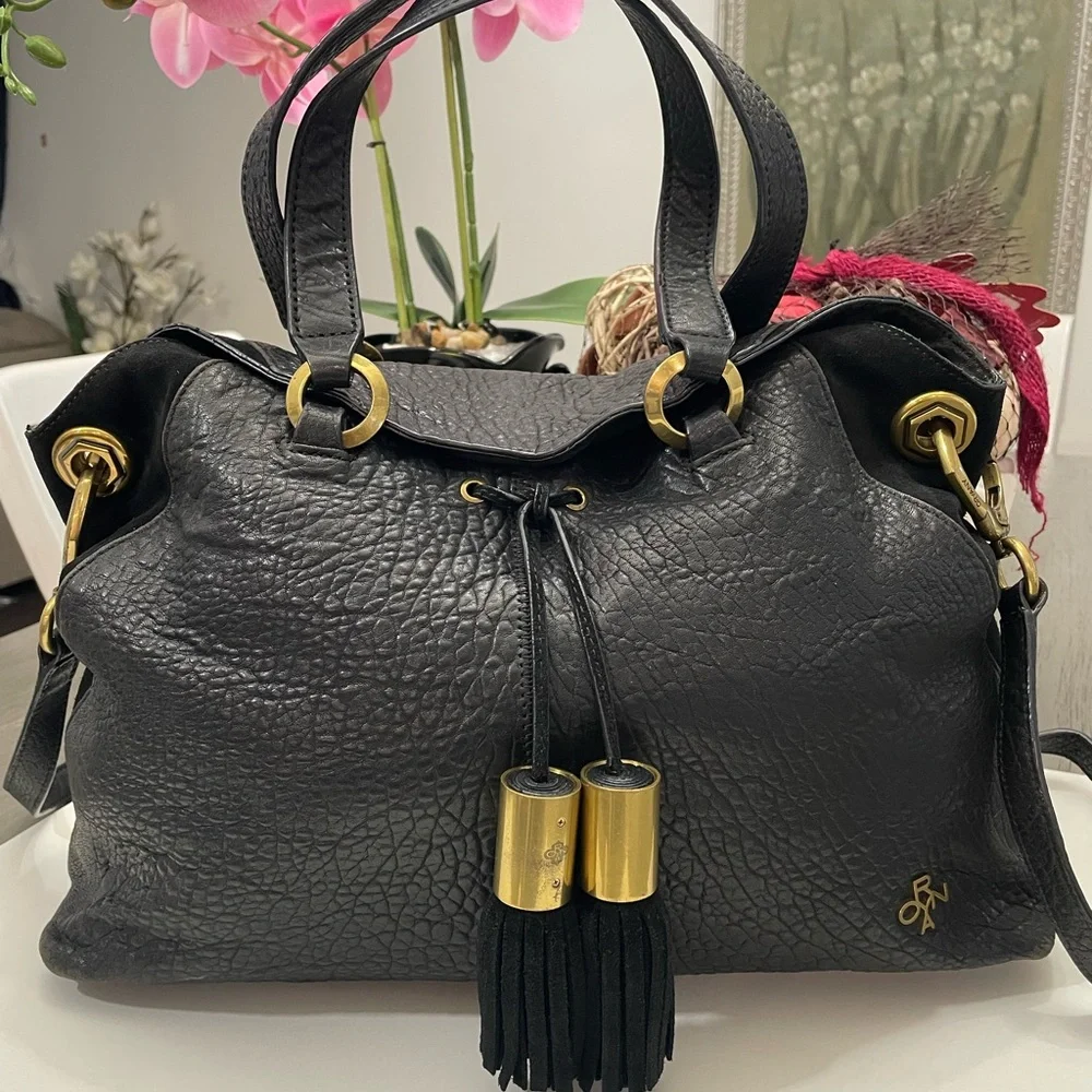 orYANY Black Leather Shoulder Bag with Gold Accents - Picture 2 of 11